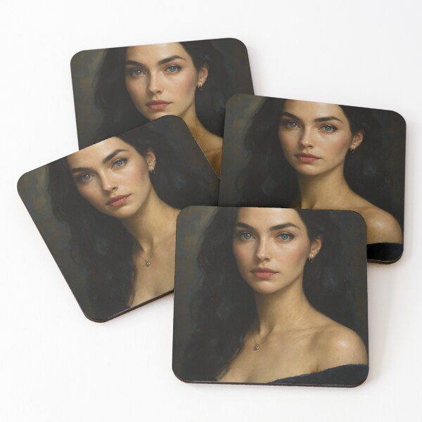 Item preview, Midnight Grace – Elegant Oil Portrait of a Woman with Blue Eyes designed and sold by Nova-Canvas.