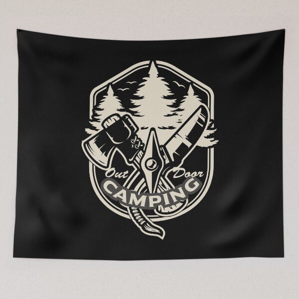Item preview, Outdoor Camping Tools Badge – Axe & Knife Adventure Design designed and sold by DIRTYSKETCHH.