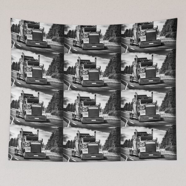 Item preview, Classic American Semi Truck on Road Black and White designed and sold by Taina Sohlman.