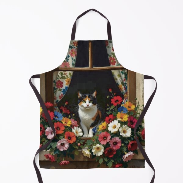 Item preview, Cute cat at the window with flowers designed and sold by JerzyCzechon.