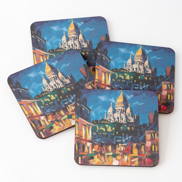 Item preview, Montmartre Paris Travel Poster | Sacré-Cœur at Night Impressionist Painting designed and sold by CARRAANN.