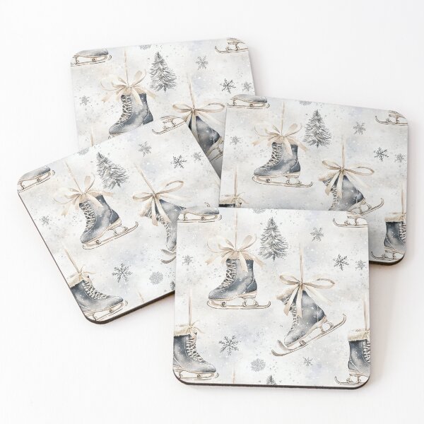 Item preview, Blue Beige Winter Christmas Ice Skates All Over designed and sold by Feeling Artsy.