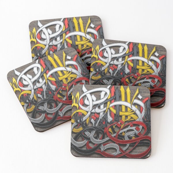 Item preview, Colorful Arabic graffiti in silver, gold and red on the wall with attractive and bright colors designed and sold by jotcar.