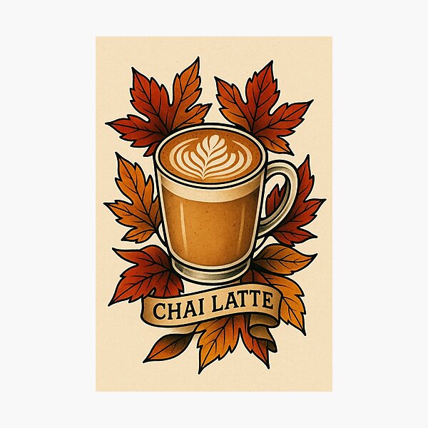Item preview, Autumn Vibes Pumpkin Spice Chai Tea Latte Retro Poster Fall Vintage Fall Vibes designed and sold by Wild Blood Designs.
