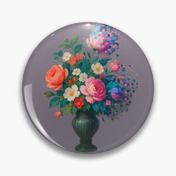 Artikelvorschau, Static Bloom – Glitchcore-Blumenstrauß in einer Vase entworfen und verkauft von Feral Confetti.
