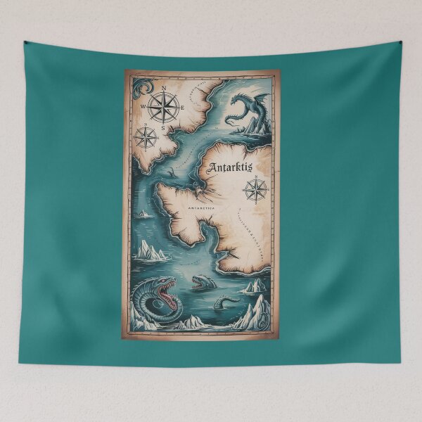 Item preview, Antarctica – Mystical vintage map with sea monsters designed and sold by Antik by Schulz.