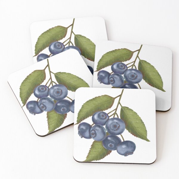 Item preview, Botanical illustration of blueberries with green leaves designed and sold by Grin Katalina Floral Patterns & Cozy Art.