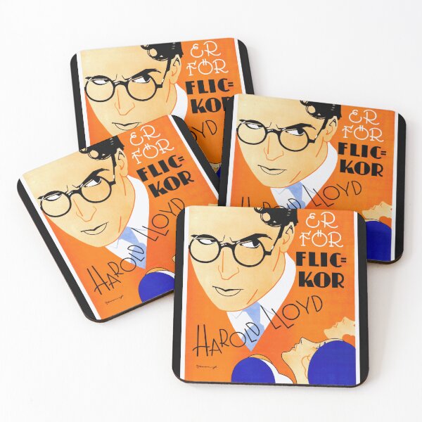 Item preview, Vintage Art Deco Movie Poster | Harold Lloyd Silent Comedy Icon | Swedish Film Art in Orange & Blue | 1920s Cinema History designed and sold by artofuniverse.
