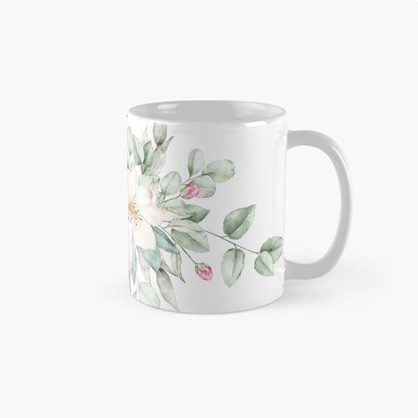 Item preview, Elegant watercolor floral composition featuring delicate white azalea flowers with lush eucalyptus leaves and soft pink buds designed and sold by eves_aquadreams.