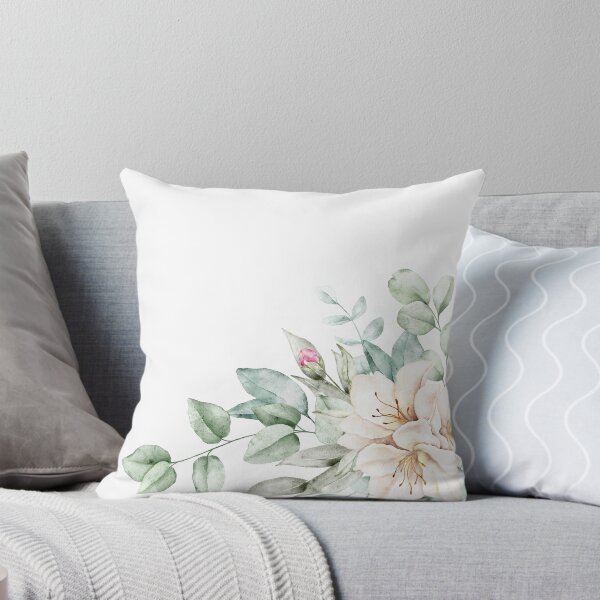Item preview, Elegant watercolor floral composition featuring delicate white azalea flowers with lush eucalyptus leaves and soft pink buds designed and sold by eves_aquadreams.