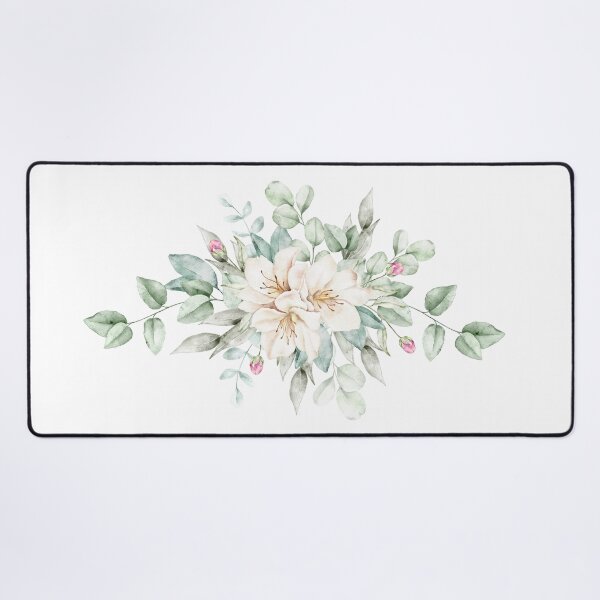 Item preview, Elegant watercolor floral composition featuring delicate white azalea flowers with lush eucalyptus leaves and soft pink buds designed and sold by eves_aquadreams.