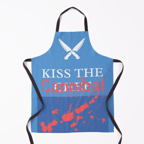 Item preview, Kiss the Cannibal Chef Blood Spatter Blue Apron designed and sold by orionlodubyal.