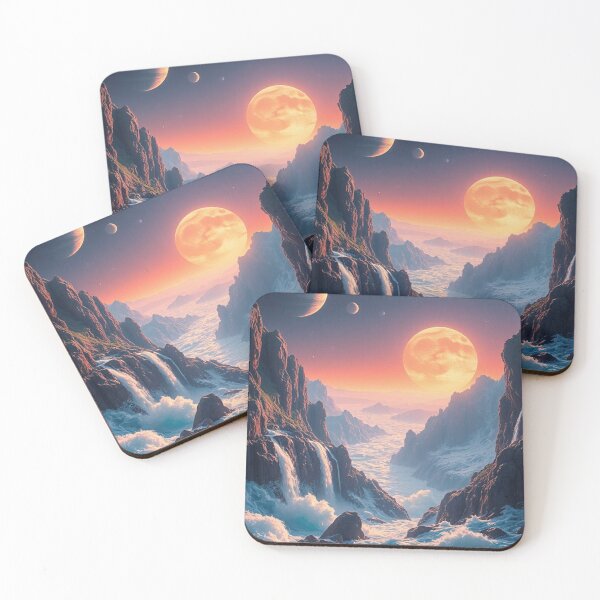 Item preview, Otherworldly Waterfalls Under Pink Moons – Surreal Cosmic Scene designed and sold by Shouganai-Mind.