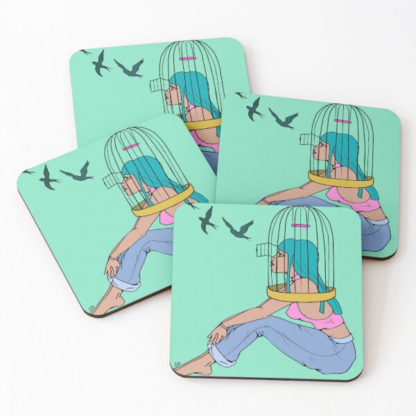 Item preview, Free the mind and imagination: Woman with a cage on her head releasing birds - Symbolic surreal art about mental freedom and imagination designed and sold by SegretDreams.
