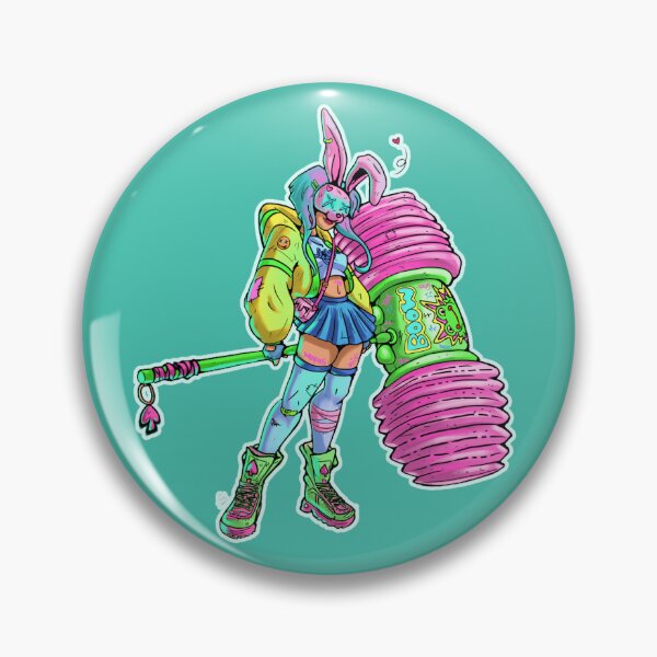 Item preview, Baby bunny Rebel Rabbit Girl with Giant Hammer - Pastel Cyberpunk and Urban Anime Style Design designed and sold by SegretDreams.