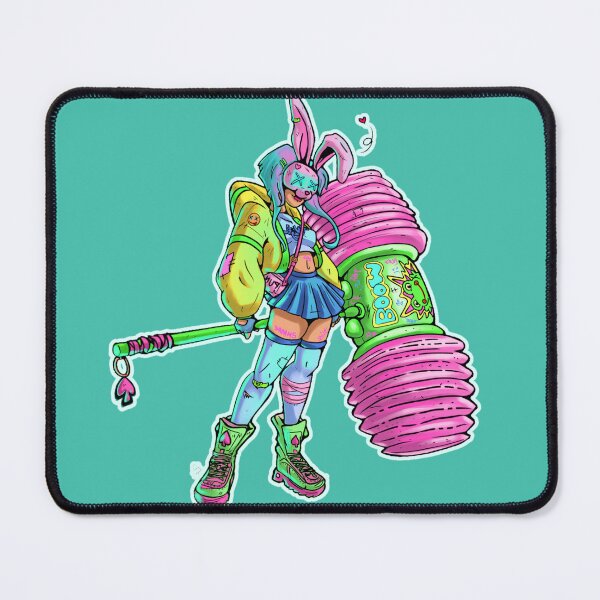 Item preview, Baby bunny Rebel Rabbit Girl with Giant Hammer - Pastel Cyberpunk and Urban Anime Style Design designed and sold by SegretDreams.