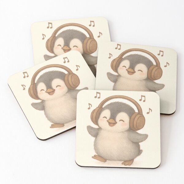 Item preview, Kawaii Penguin Vibes– Adorable Baby Penguin with Headphones designed and sold by PebsPebs.