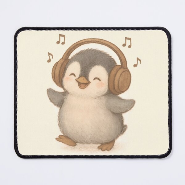Item preview, Kawaii Penguin Vibes– Adorable Baby Penguin with Headphones designed and sold by PebsPebs.