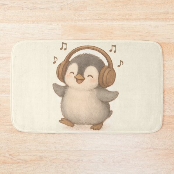 Item preview, Kawaii Penguin Vibes– Adorable Baby Penguin with Headphones designed and sold by PebsPebs.