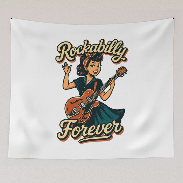 Item preview, Rockabilly Forever electric guitar woman 50s Rock'n'Roll good mood gift designed and sold by Pineapple-Tree.