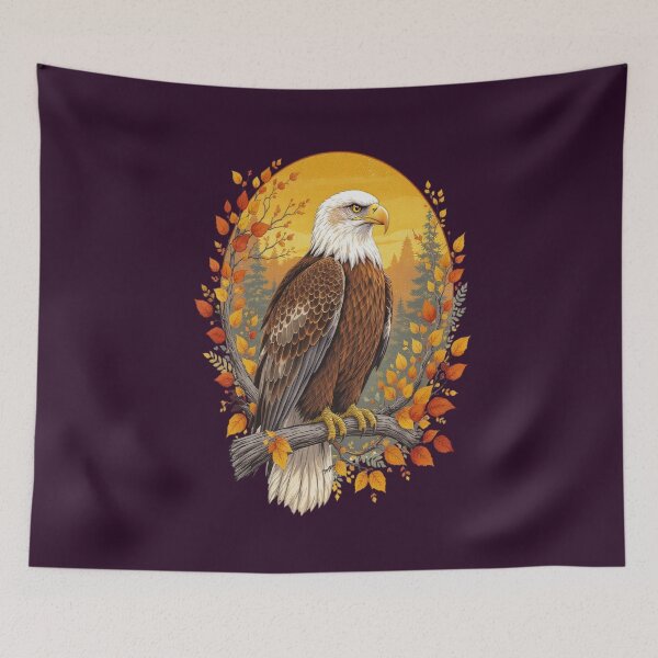 Item preview, Bald Eagle with Autumn Sunset and Forest Background designed and sold by BirdsnStuff.