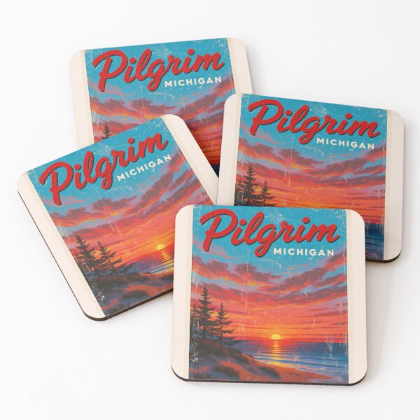 Item preview, Pilgrim Michigan Vintage Travel Poster designed and sold by TheOldMittenIllustrated.