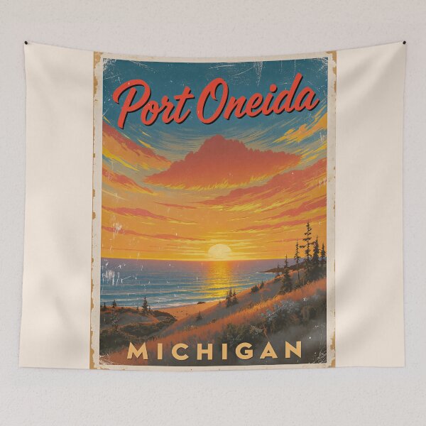 Item preview, Port Oneida Michigan Vintage Travel Poster  designed and sold by TheOldMittenIllustrated.