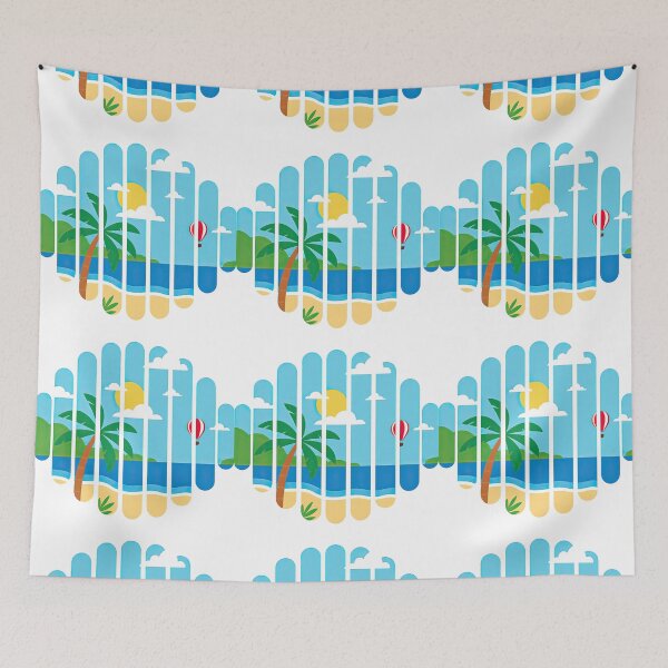 Item preview, Tropical Beach Scene in Modern Striped Frame designed and sold by ArtfulWeave.