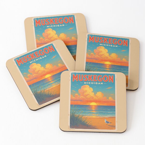 Item preview, Muskegon Michigan Vintage Travel Poster designed and sold by TheOldMittenIllustrated.