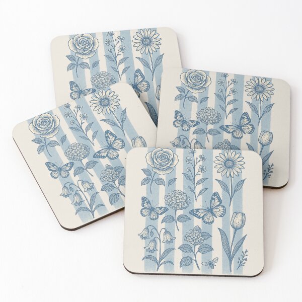 Item preview, Blue Botanical Bliss – Vintage Floral & Butterfly Illustration designed and sold by Piralez.
