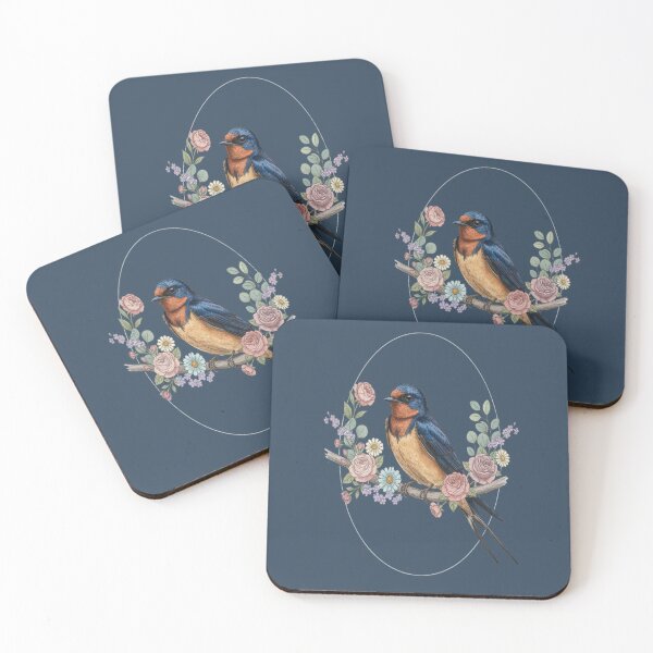 Item preview, Barn Swallow with Floral Wreath Vintage Artwork designed and sold by BirdsnStuff.