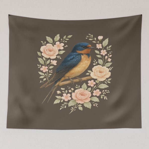 Item preview, Barn Swallow Bird with Vintage Floral Artwork designed and sold by BirdsnStuff.