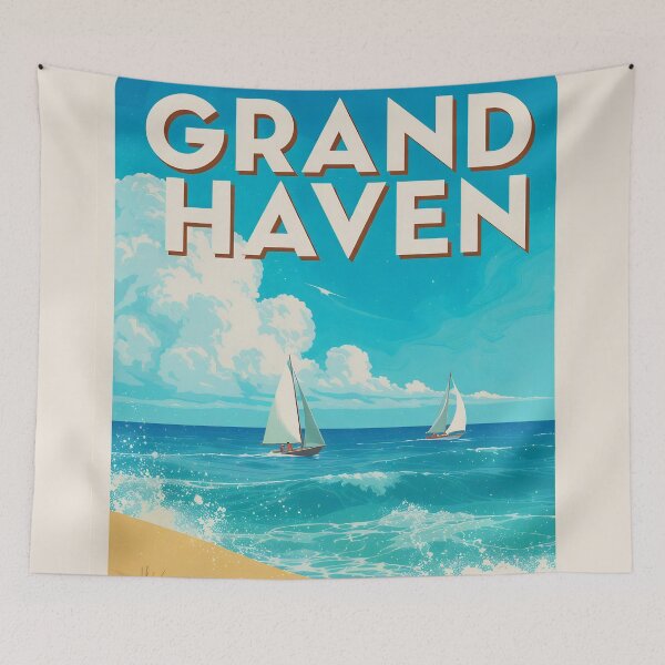 Item preview, Grand Haven Michigan Vintage Travel Poster Great Lake designed and sold by TheOldMittenIllustrated.