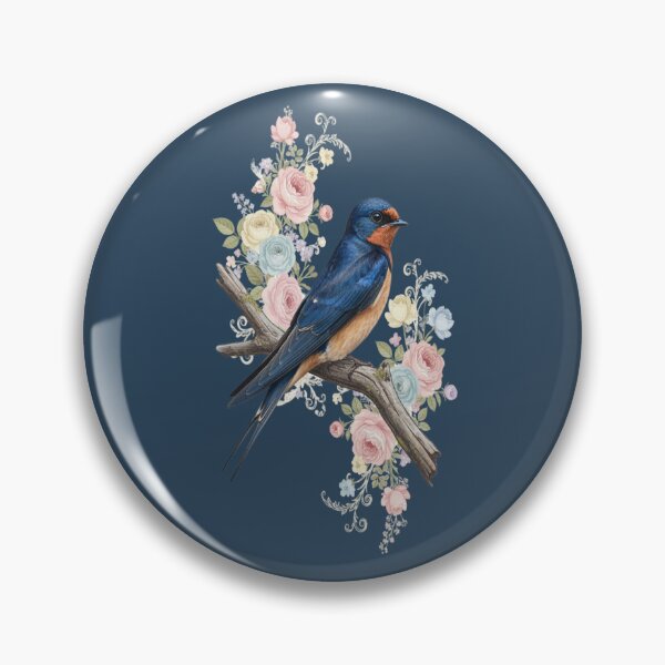 Item preview, Barn Swallow with Pastel Floral Botanical Artwork designed and sold by BirdsnStuff.
