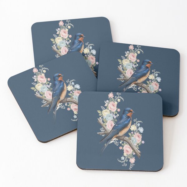 Item preview, Barn Swallow with Pastel Floral Botanical Artwork designed and sold by BirdsnStuff.