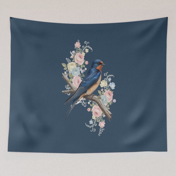 Item preview, Barn Swallow with Pastel Floral Botanical Artwork designed and sold by BirdsnStuff.