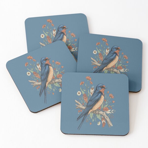 Item preview, Barn Swallow Bird with Wildflowers and Feathers designed and sold by BirdsnStuff.