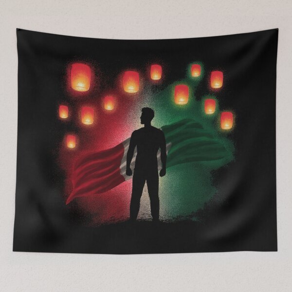 Item preview, Mexican man silhouette holding flag with lanterns designed and sold by olenapetol.