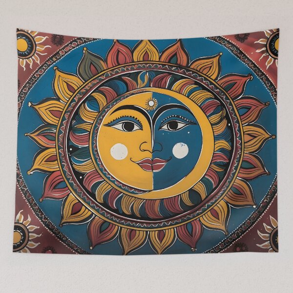 Item preview, Traditional Madhubani Folk Art Print with Sun and Moon Motif designed and sold by Haus Of K.