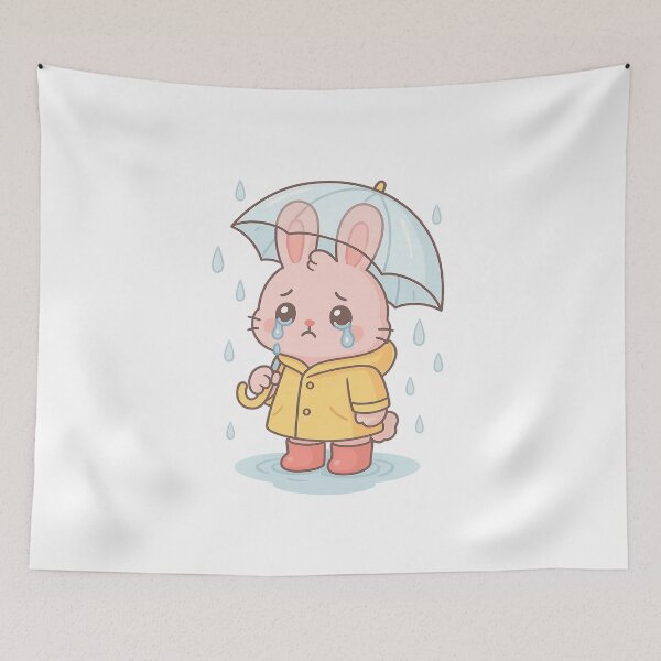 Item preview, Kawaii Sad Bunny in Yellow Raincoat – Cute Pastel Animal Sticker & Apparel Design designed and sold by Trendiihub.