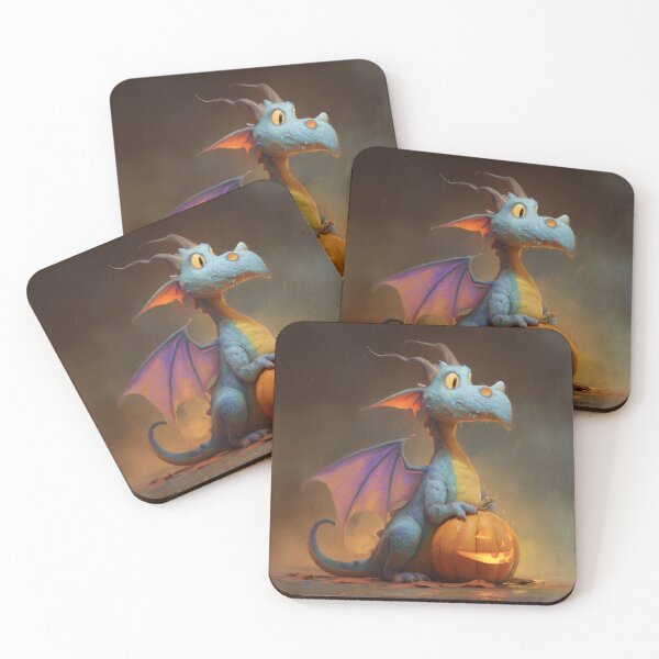 Artikelvorschau, Blauer Babydrache mit Kürbis – Süße Halloween-Fantasiekunst entworfen und verkauft von Drakane Creations.
