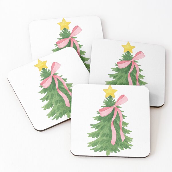 Item preview, Watercolor Christmas Tree with Pink Bow and Star designed and sold by ArtfulWeave.