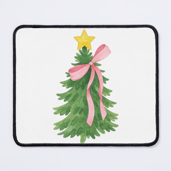 Item preview, Watercolor Christmas Tree with Pink Bow and Star designed and sold by ArtfulWeave.