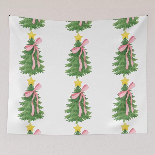Item preview, Watercolor Christmas Tree with Pink Bow and Star designed and sold by ArtfulWeave.