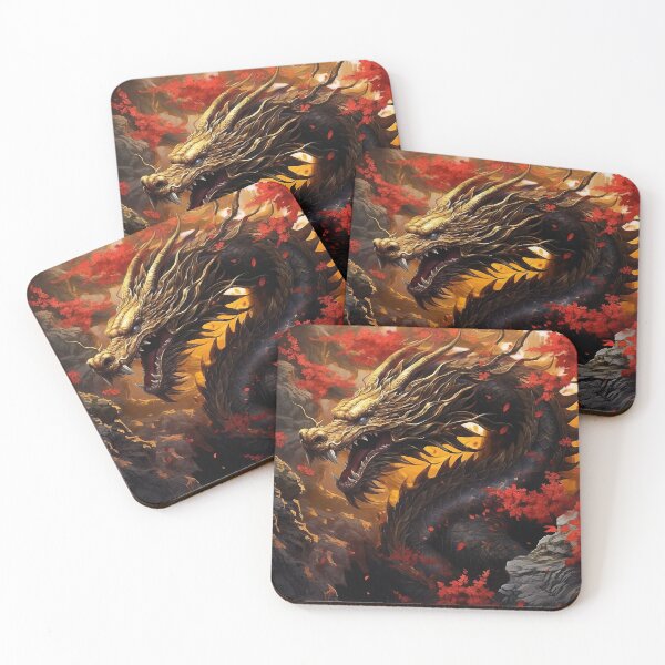 Item preview, Golden Black Dragon Amid Crimson Autumn Leaves dragon japan style designed and sold by Daagath.