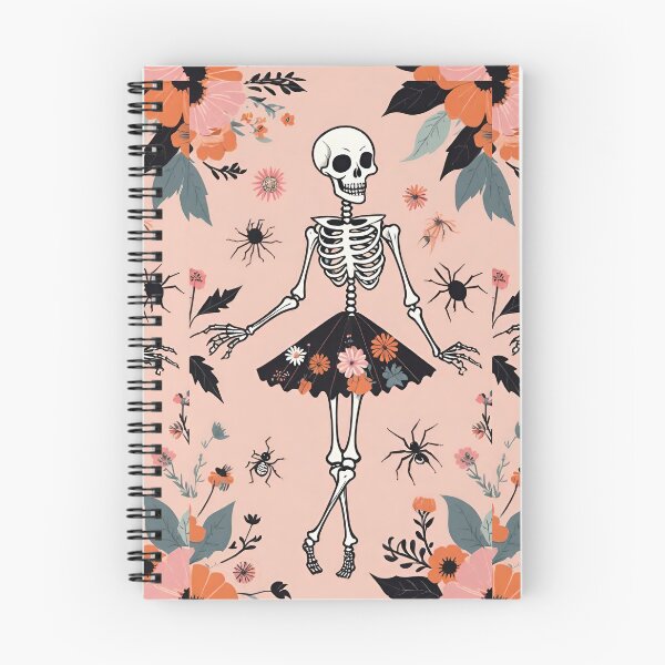 Item preview, Playful Halloween Skeleton With Flowers And Spiders on a soft peach background designed and sold by CarrollGene.