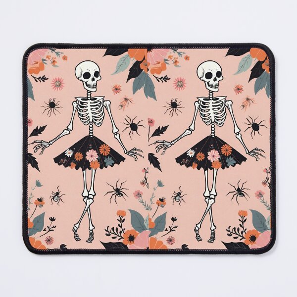 Item preview, Playful Halloween Skeleton With Flowers And Spiders on a soft peach background designed and sold by CarrollGene.