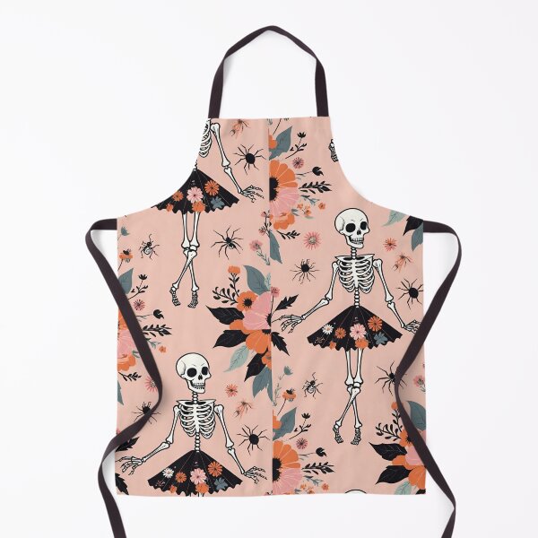 Item preview, Playful Halloween Skeleton With Flowers And Spiders on a soft peach background designed and sold by CarrollGene.