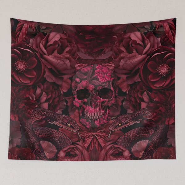 Item preview, Baroque Flower Skull And Snake Opulence Deep Red designed and sold by artsandsoul.