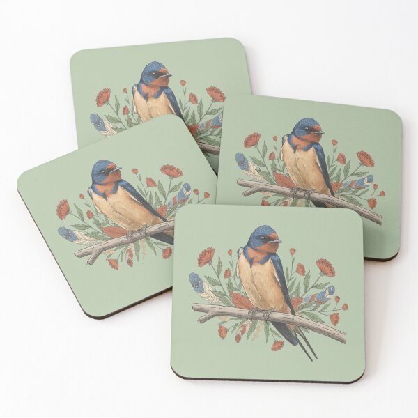 Item preview, Barn Swallow Bird with Branch and Rustic Flowers designed and sold by BirdsnStuff.